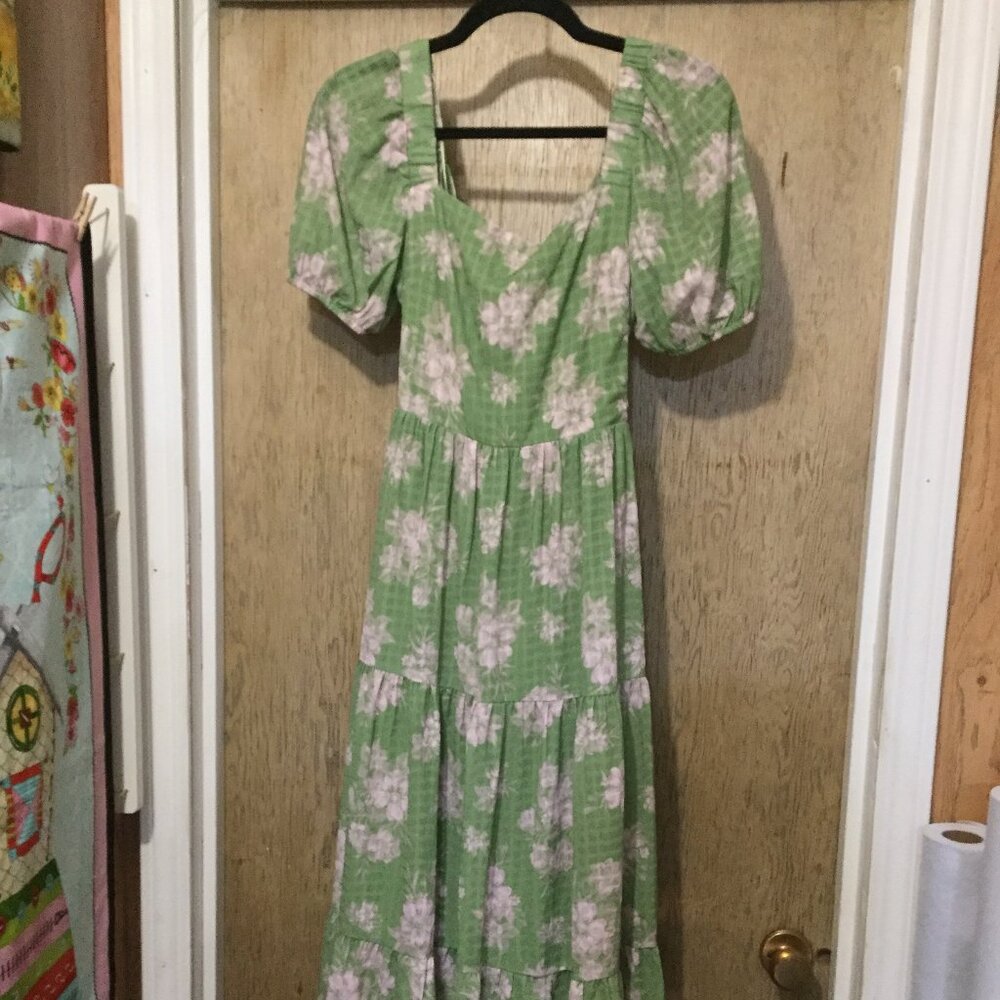 NWT Rainy Day tiered maxi dress size xs Multi green with back tie